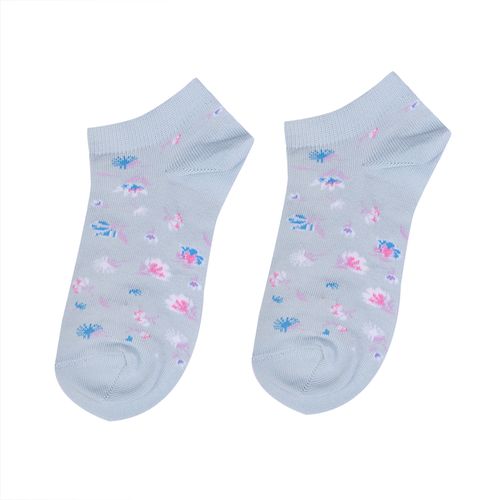 MEDIAS TOBILLERA LISA FLORES CELESTE, BLANCO