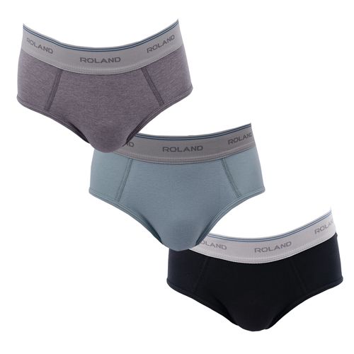 BRIEF ELASTICO VISTO LLANOS ALGODÓN ACERO STEEL, NEGRO, GRIS JASPE CLARO PACK X3