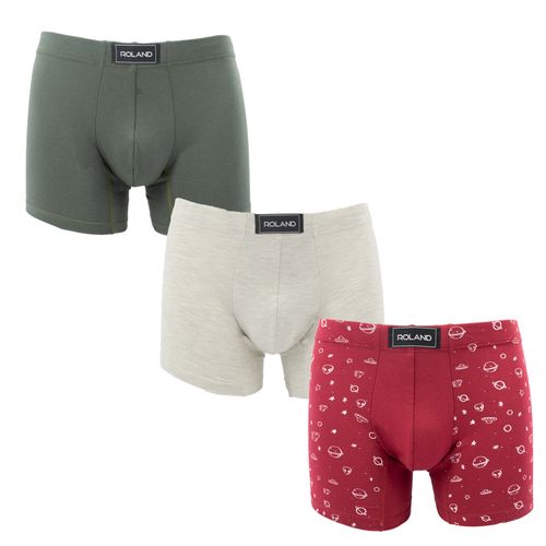 BOXER MODA ELÁSTICO RECUBIERTO PLANETAS & ASTEROIDES VINO, JASPE NACAR, VERDE MILITAR PACK X3