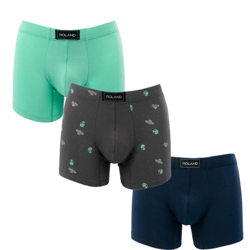 BOXER MODA ELÁSTICO RECUBIERTO ALIEN & NAVES GRIS INVIERNO, VERDE CERAMICA, NEGRO PACK X3