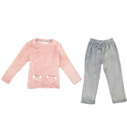 PIJAMA POLAR CONJUNTO MANGA LARGA + PANTALÓN  BOLSILLOS ROSADO
