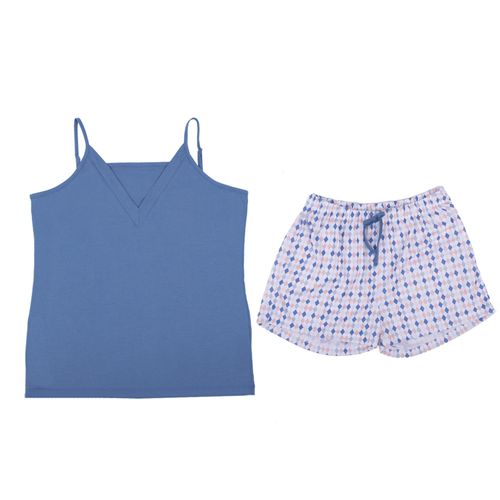PIJAMA CONJUNTO MANGA CORTA, SHORT LLANO CELESTE