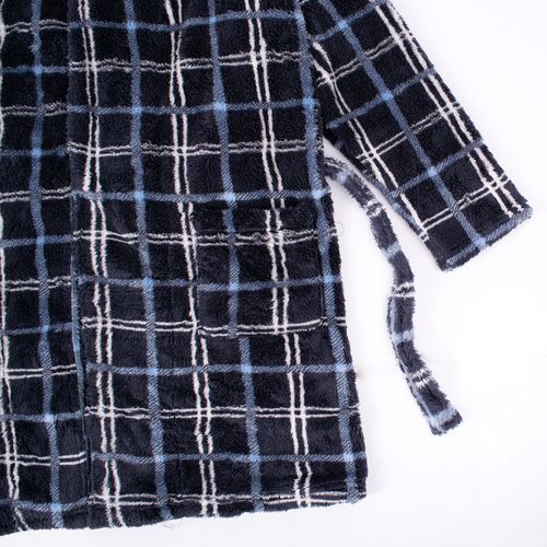 PIJAMA SALIDA DE CAMA POLAR CUADROS AZUL