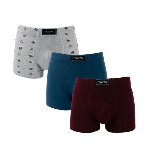 BOXER ELASTICO RECUBIERTO POP CORN GRIS JASPE, VINO, AZUL PIEDRA PACK X3