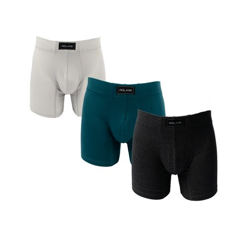 BOXER BASICO ALGODÓN ELASTICO RECUBIERTO AZUL MEDIO, GRIS BAJO, GRIS JASPE OSC PACK X3