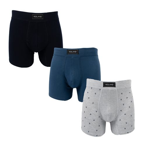BOXER MODA ELASTICO RECUBIERTO ALGODÓN AZUL PIEDRA, GRIS JASPE, AZUL MARINO PACK X3