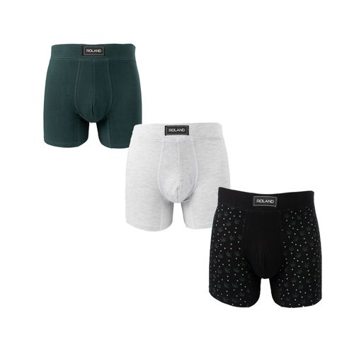 BOXER MODA ELASTICO RECUBIERTO ALGODÓN NEGRO, GRIS JASPE, VERDE BRITANICO PACK X3