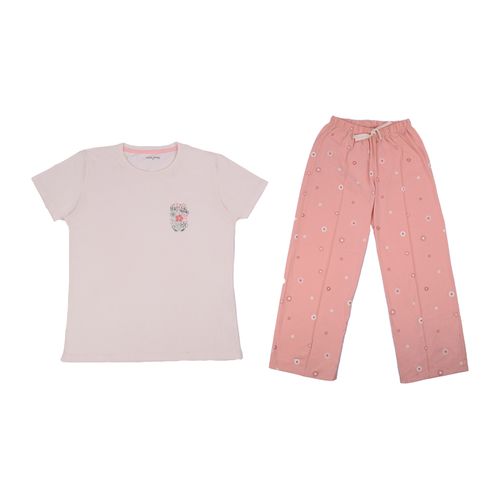 PIJAMA CONJUNTOMANGA CORTA PANTALÓN  FLORES CRUDO