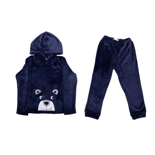 PIJAMA CONJUNTO MANGA LARGA PANTALÓN  OSO POLAR CAPUCHA AZUL