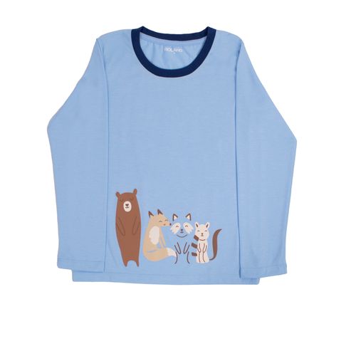 PIJAMA CONJUNTO MANGA LARGA PANTALÓN  ANIMALES CELESTE