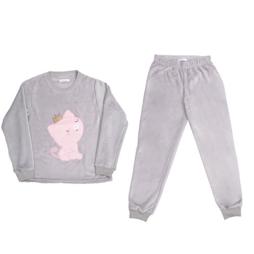 PIJAMA CONJUNTO MANGA LARGA+PANTALÓN  CERDITO POLAR GRIS