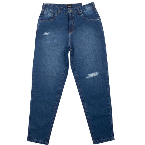 PANTALÓN DENIM MOM PREMIUM ROTO AZUL MEDIO