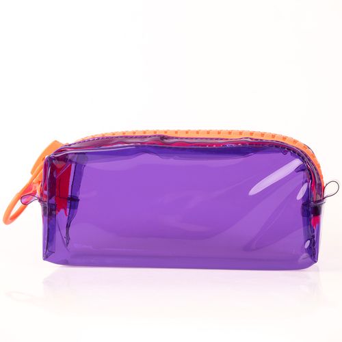 CARTUCHERA TRANSPARENTE PLASTICO PURPURA