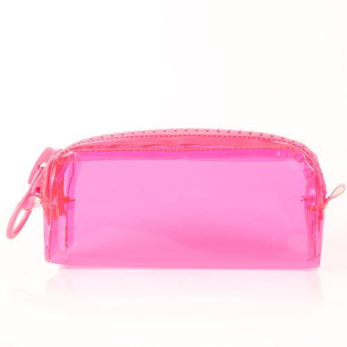 CARTUCHERA TRANSPARENTE PLASTICO ROSADO