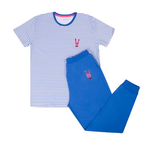 PIJAMA CONJUNTO MANGA CORTA, PANTALÓN  COLORS AZUL