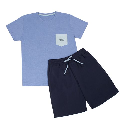 PIJAMA CONJUNTO MANGA CORTA, SHORT BOLSILLO AZUL JASPE