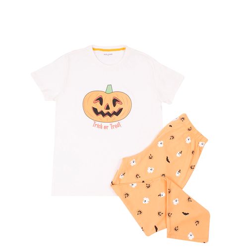 PIJAMA HALLOWEEN CALABAZA CONJUNTO MANGA CORTA PANTALÓN  CRUDO