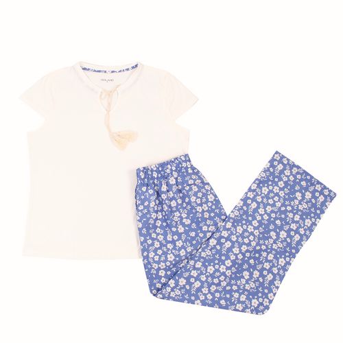 PIJAMA CONJUNTO MANGA CORTA, PANTALÓN CRUDO