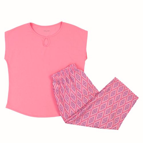 PIJAMA CONJUNTO MANGA CORTA, PANTALÓN ROSADO