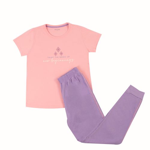 PIJAMA CONJUNTO MANGA CORTA, PANTALÓN ROSA