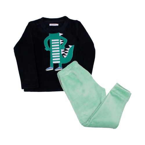 PIJAMA CONJUNTO MANGA LARGA, PANTALÓN  POLAR DINO AZUL