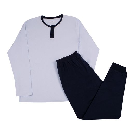 PIJAMA CONJUNTO MANGA LARGA, PANTALÓN LLANO AZUL