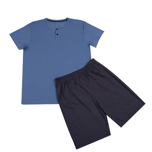 PIJAMA CONJUNTO MANGA CORTA,SHORT CLÁSICA CELESTE