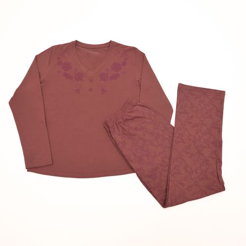 PIJAMA CONJUNTO MANGA LARGA + PANTALON FLORES ROSA