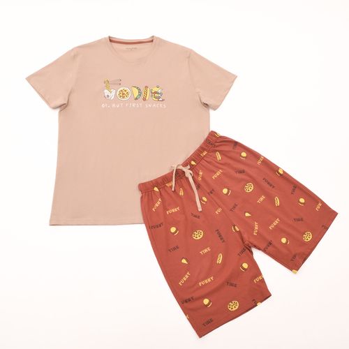 PIJAMA CONJUNTO MANGA CORTA + SHORT SNACKS CAFÉ