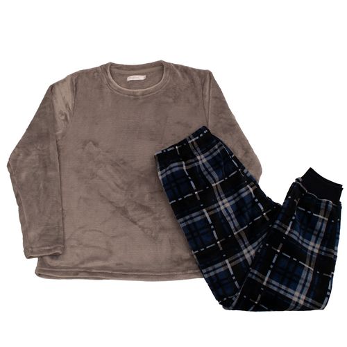 PIJAMA CONJUNTO MANGA LARGA + PANTALON CUADROS AZUL