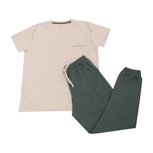 PIJAMA CONJUNTO MANGA CORTA + PANTALON SLEEP CLUB GRIS