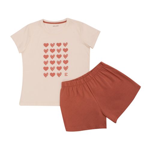 PIJAMA CONJUNTO MANGA CORTA+SHORT CORAZON SAN VALENTÍN CRUDO
