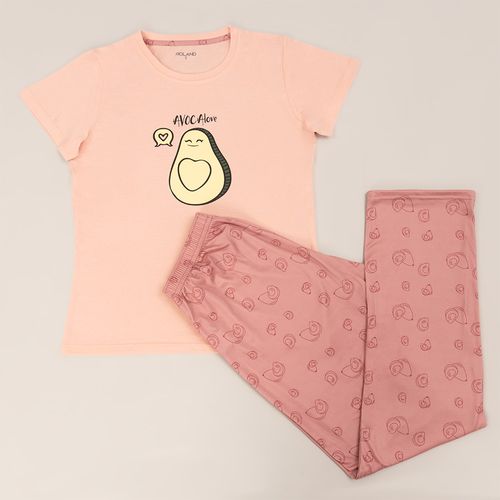 PIJAMA AGUACATE SAN VALENTÍN CONJUNTO MANGA CORTA+PANTALON ROSA