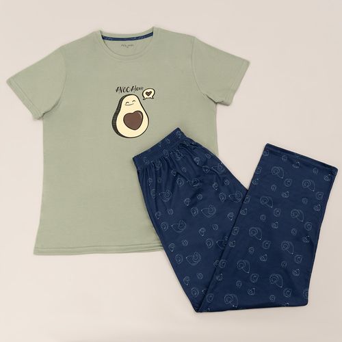 PIJAMA AGUACATE SAN VALENTÍN CONJUNTO MANGA CORTA+PANTALON AZUL