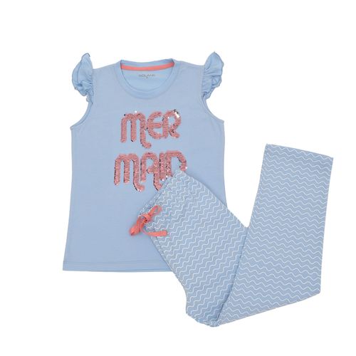 PIJAMA CONJUNTO MANGA CORTA + PANTALON MERMAID CELESTE