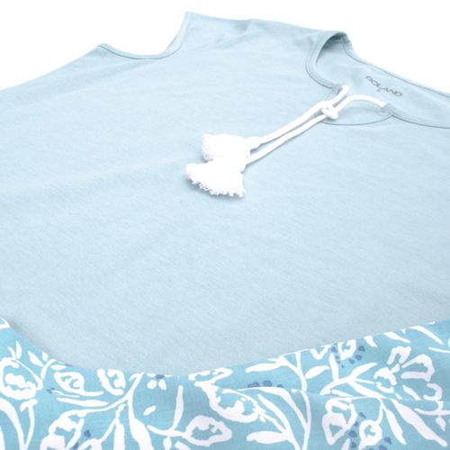 PIJAMA CONJUNTO MANGA CORTA + PANTALÓN BORLAS CELESTE