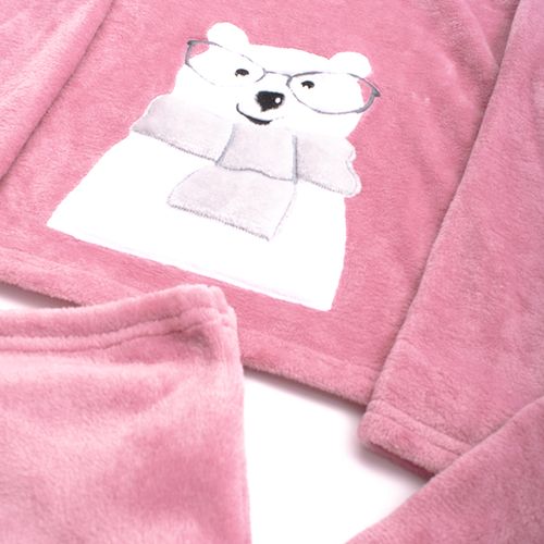 PIJAMA CONJUNTO MANGA LARGA + PANTALÓN POLAR OSO LENTES ROSA
