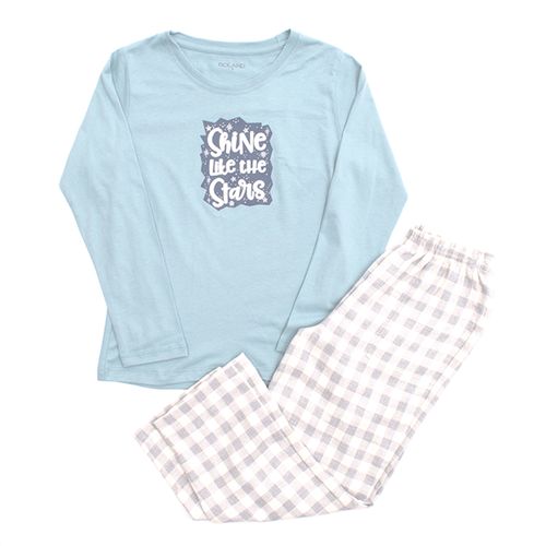 PIJAMA CONJUNTO MANGA LARGA + PANTALÓN SHINE CELESTE