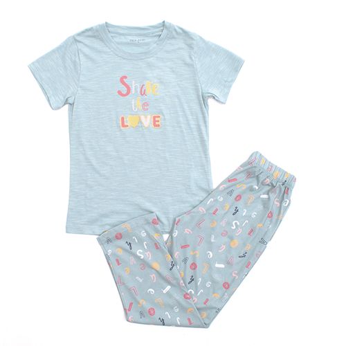 PIJAMA CONJUNTO MANGA CORTA + PANTALÓN SHARE CELESTE