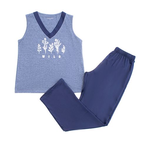 PIJAMA SEDA CONJUNTO MANGA CORTA+PANTALON AZUL