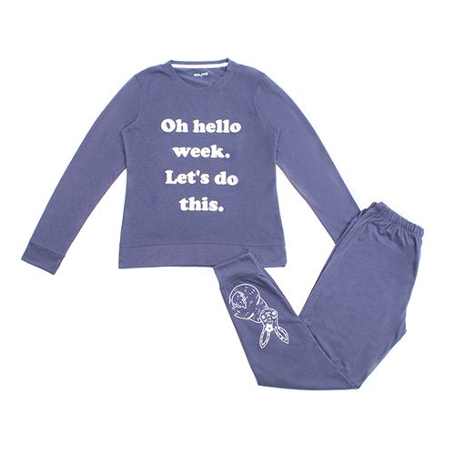 PIJAMA HELLO WEEK CONJUNTO MANGA LARGA+PANTALON AZUL