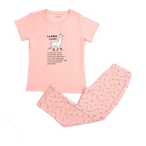 PIJAMA LLAMA CONJUNTO MANGA CORTA+PANTALON ROSADO