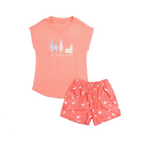 PIJAMA LLAMA CONJUNTO MANGA CORTA+SHORT ROSADO