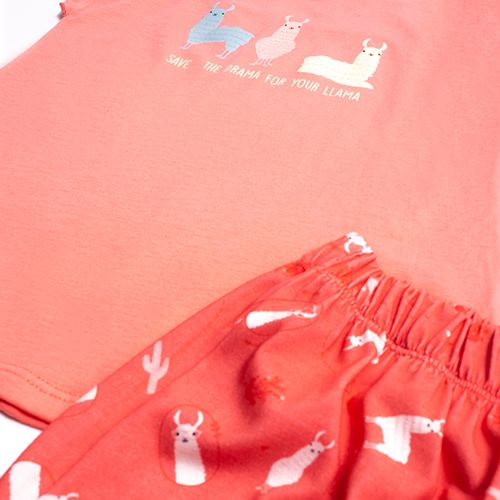 PIJAMA LLAMA CONJUNTO MANGA CORTA+SHORT ROSADO
