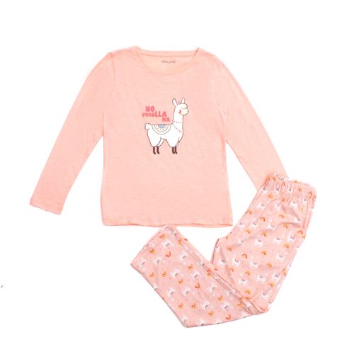 PIJAMA LLAMA CONJUNTO MANGA LARGA+PANTALON ROSADO