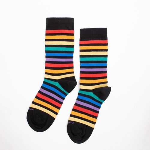 MEDIA CAÑA CASUAL LISA PRIDE FRANJAS 2 SIN COSTURA NEGRO PACK X1