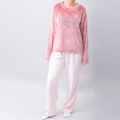 PIJAMA SLEEP CONJUNTO MANGA LARGA, PANTALON POLAR PALO ROSA