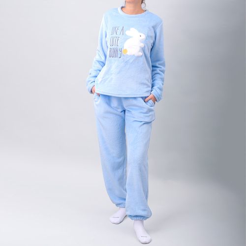 PIJAMA CONJUNTO MANGA LARGA + PANTALÓN POLAR OSO POLAR CELESTE