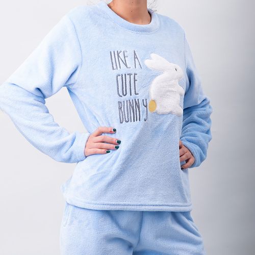 PIJAMA CONJUNTO MANGA LARGA + PANTALÓN POLAR OSO POLAR CELESTE