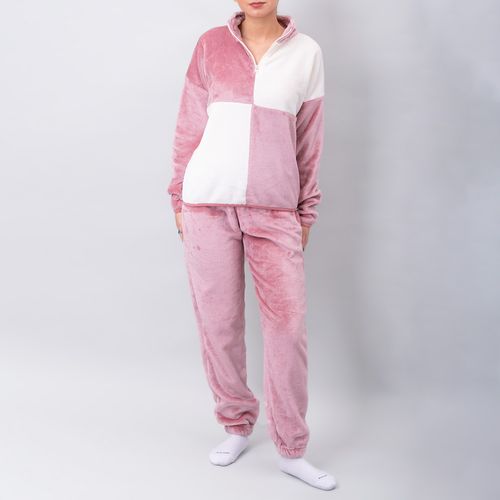 PIJAMA CUADROS CONJUNTO MANGA LARGA, PANTALON POLAR LILA
